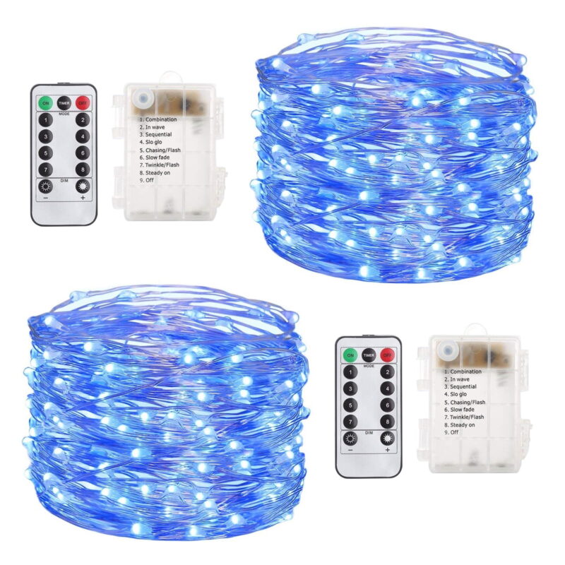 100 LED String Lights, 33ft Waterproof Christmas Lights with Remote Control, Decorative Fairy Lights for Patio, Backyard, Garden, Wedding, Bedroom - 2Pack Blue