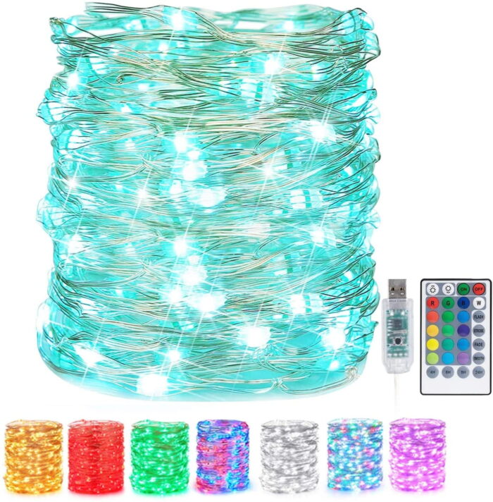 66Ft 200LED Fairy Lights - 16 Colors, 8 Modes, USB Plug String Christmas Remote - Multi-Color Changing Twinkle Firefly Decor for Bedroom, Wedding, Party