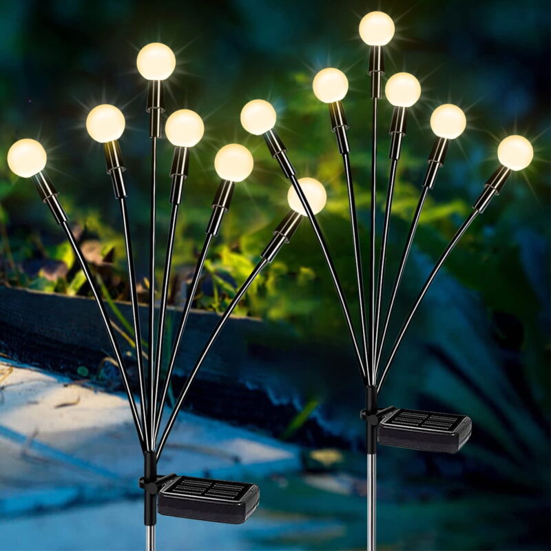 Waterproof Solar Garden Lights, Starburst Swaying Light Swaying When Wind Blows Solar Lights, Outdoor Decorative Warm White Light (2 Pcs)