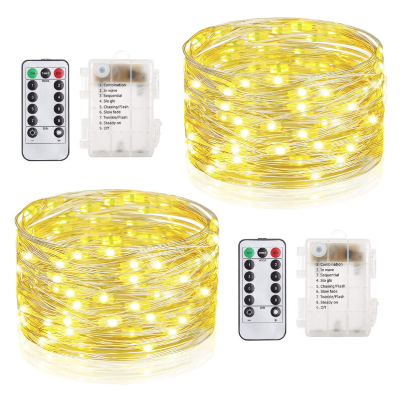100 LED String Lights, 33ft Waterproof Christmas Lights with Remote Control, Decorative Fairy Lights for Garden,Patio, Backyard,Wedding, Bedroom - 2Pack Warm White