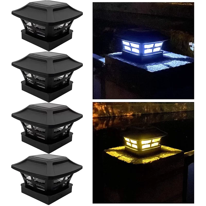 4 Pack Solar Post Lights, Outdoor Garden Solar Powered Fence Post Cap Lights with LEDs Waterproof Light Decorative for Fence Deck or Patio Decor, Fits 4x4,Wooden Posts- Black