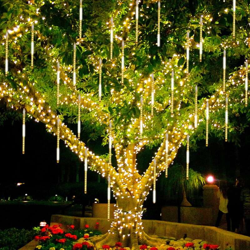 Meteor Shower Rain Lights, Valentine Lights 50cm 10 Tubes 540 LED Icicle Snow Falling Christmas Lights Outdoor Raindrop Lights, Xmas Wedding Party Tree Holiday Decoration, Warm White