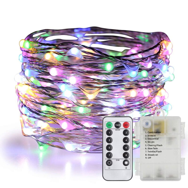 33 Feet 100 Led Fairy Lights Battery Operated with Remote Control Timer Waterproof Copper Wire Twinkle String Lights for Halloween Bedroom Indoor Outdoor Wedding Dorm Decor-Multicolor