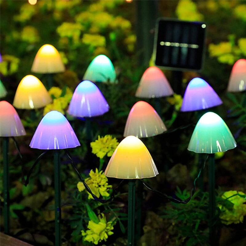 12.5 Feet 12 LED Solar Powered Mushroom Lights Outdoor Mushroom String LED Lights Mini Solar Landscape Lights Decoration for Garden Patio Yard Landscape Decoration (Colorful)