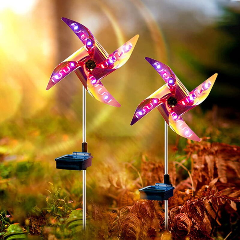 4 Pcs Solar Outdoor Light Wind Spinner with Metal Garden Stake Outdoor Color Changing LED Waterproof Garden Wind Catcher Yard Christmas Holiday Decoration