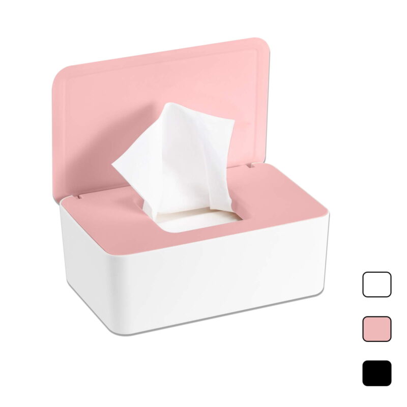Wet Wipes Storage Box, Baby Wipes Dispenser Holder, Reusable Bathroom Wipe Container Dustproof Tissue Box Case with Lid for Home Office, White & Pink
