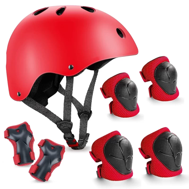 TiokMc Kids Bike Helmet with Knee Elbow Wrist Pads, 7-in-1 Toddler Protective Gear Set for Ages 3-8 Boys Girls, for Skateboard, Scooter, Cycling, Rollerblading, Adjustable Fit