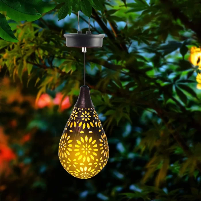 Hanging Solar Lights Outdoor Garden Boho LED Flower Waterproof Decorative Metal Light for Porch Garden Outdoor (1 Pack)