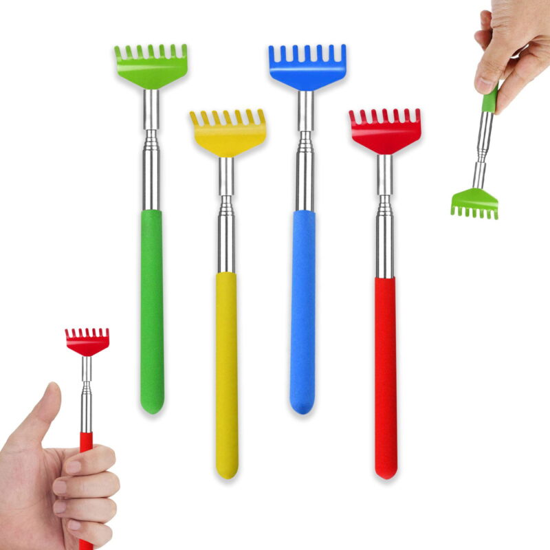 Portable Telescopic Metal Back Scratchers, 4 Pack Multi-Colored Back Scratchers for Itch Relief, Extendable Hand Massager with Rubber Handles for Men Women