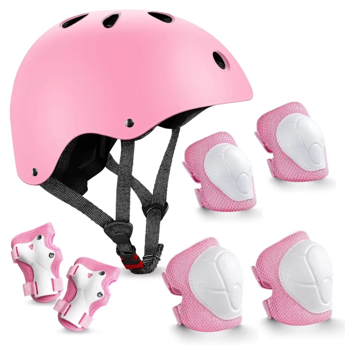 TiokMc Kids Bike Helmet with Knee Elbow Wrist Pads, 7-in-1 Toddler Protective Gear Set for Ages 3-8 Boys Girls, for Skateboard, Scooter, Cycling, Rollerblading, Adjustable Fit