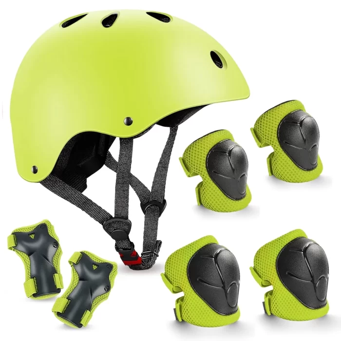 TiokMc Kids Bike Helmet with Knee Elbow Wrist Pads, 7-in-1 Toddler Protective Gear Set for Ages 3-8 Boys Girls, for Skateboard, Scooter, Cycling, Rollerblading, Adjustable Fit