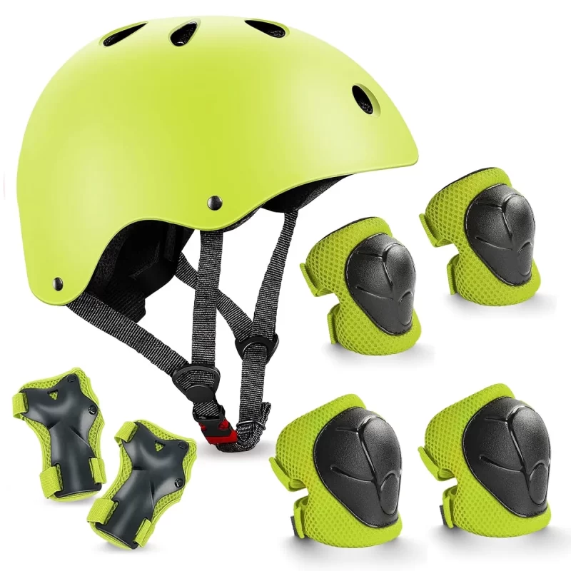 TiokMc Kids Bike Helmet with Knee Elbow Wrist Pads, 7-in-1 Toddler Protective Gear Set for Ages 3-8 Boys Girls, for Skateboard, Scooter, Cycling, Rollerblading, Adjustable Fit