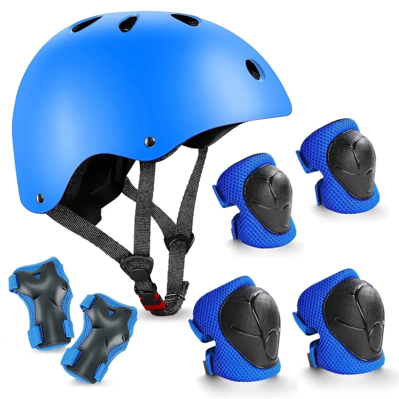 TiokMc Kids Bike Helmet with Knee Elbow Wrist Pads, 7-in-1 Toddler Protective Gear Set for Ages 3-8 Boys Girls, for Skateboard, Scooter, Cycling, Rollerblading, Adjustable Fit