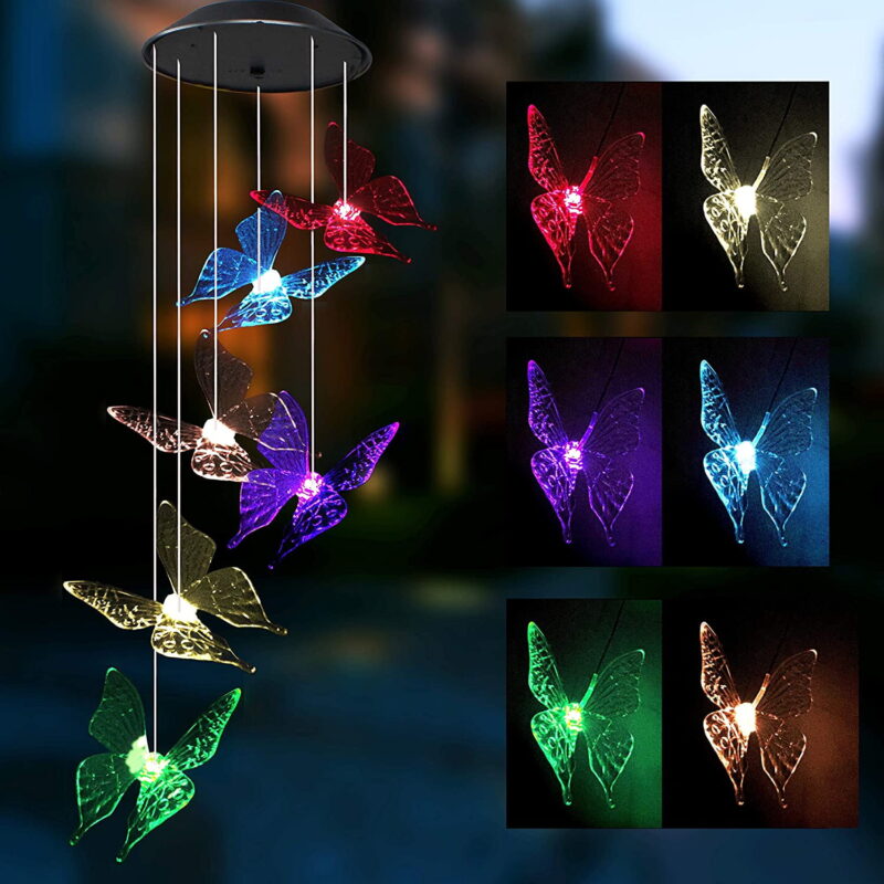 Wind Chime,solar lights chimes，butterfly wind chimes led/solar hummingbird wind chime Outdoor decor,yard decorations solar light mobile,memorial wind chimes,(gifts for mom，birthday gifts for mom)