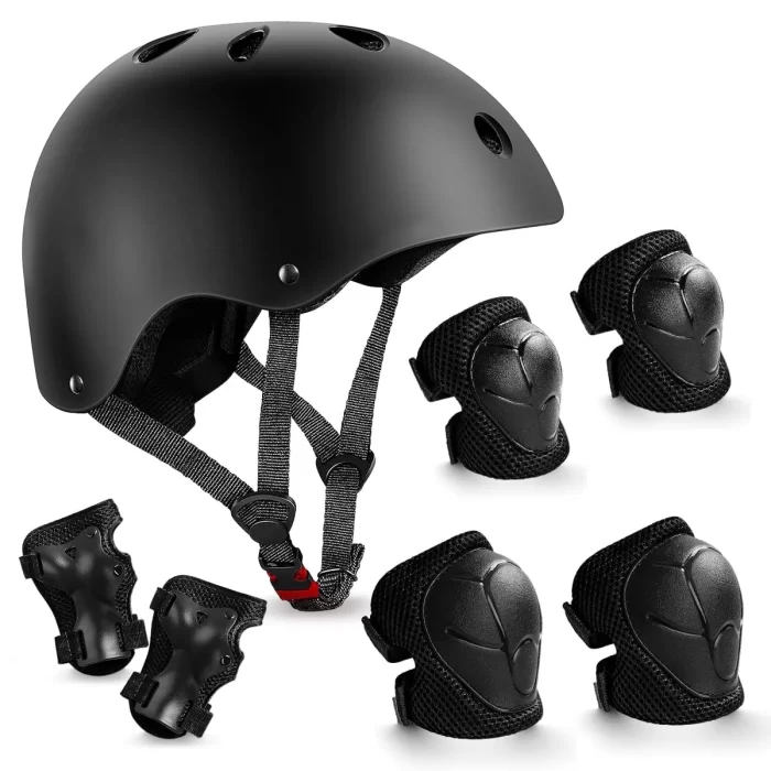 TiokMc Kids Bike Helmet with Knee Elbow Wrist Pads, 7-in-1 Toddler Protective Gear Set for Ages 8-13 Boys Girls, for Skateboard, Scooter, Cycling, Rollerblading, Adjustable Fit