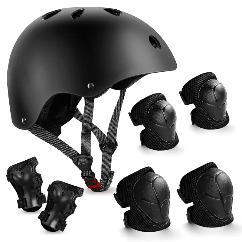 TiokMc Kids Bike Helmet with Knee Elbow Wrist Pads, 7-in-1 Toddler Protective Gear Set for Ages 3-8 Boys Girls, for Skateboard, Scooter, Cycling, Rollerblading, Adjustable Fit