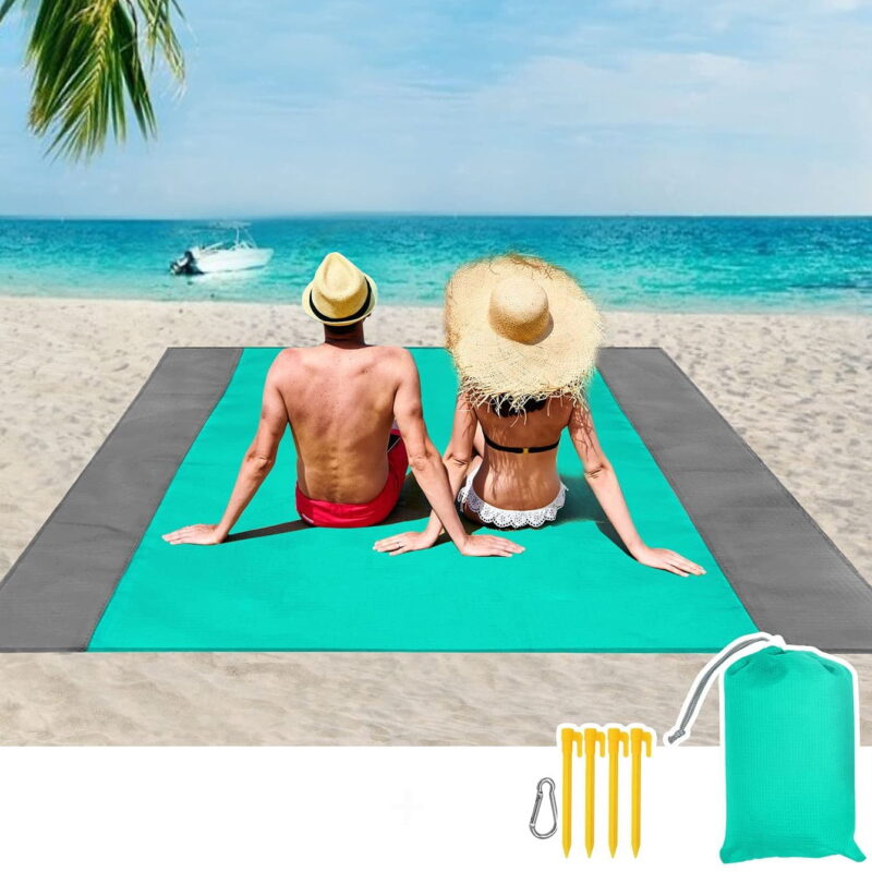 Rirool Beach Blanket, Sandproof Beach Mat Large 4-7 Persons, Waterproof Picnic Storage Bag (83"x78")