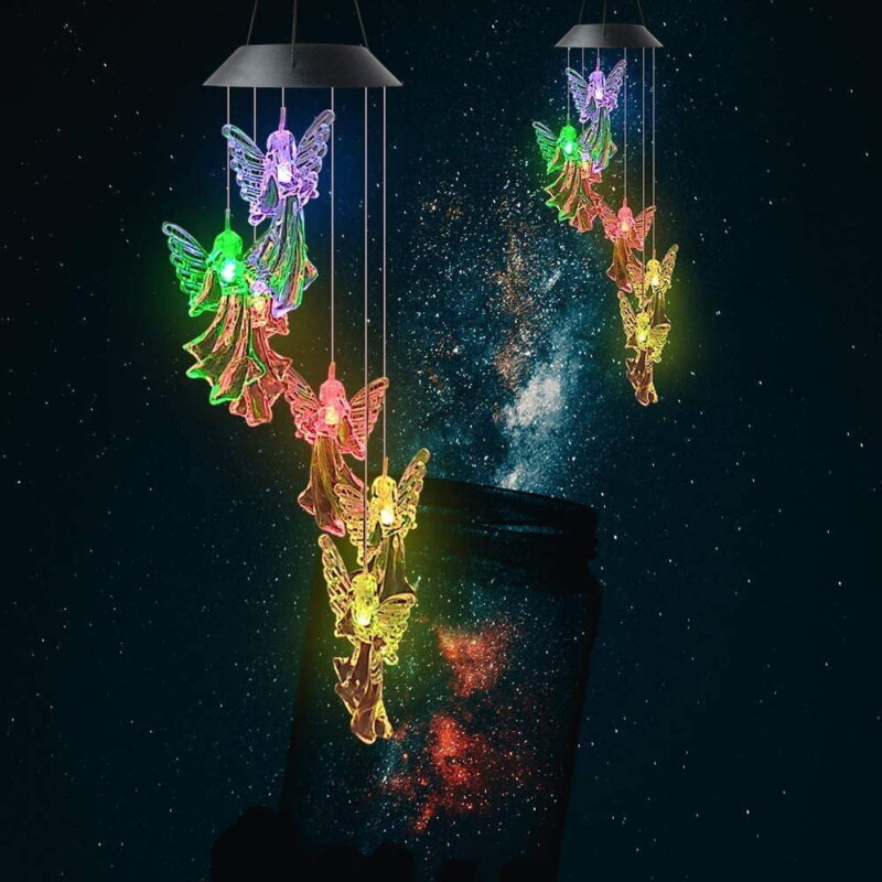 Angel Wind Chimes OutdoorGifts for Mom Solar Wind Chimes Maple Leaf/Crystal Ball/Butterfly/Hummingbird Wind Chimes Outdoor Decor MomGiftsGardening Gifts Grandma Gifts Wind Chime Solar