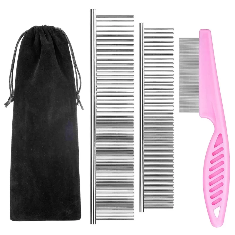 Dog Cat Comb Tool for Removing Matted Fur, Pet Comb Flea Comb with Rounded Teeth, Prevents Knots for Long and Short Haired Pets, 3 Pieces