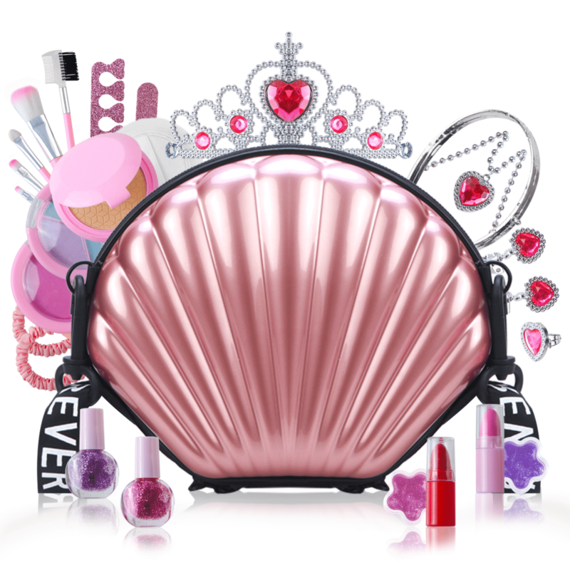 Kids Pretend Makeup Kit - Washable Makeup for Girls with Pink Shell Bag, Beauty Set Toys for Ages 3-10, Perfect Birthday Gifts