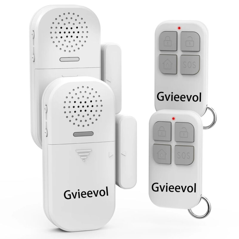 Gvieevol Wireless Anti-Theft Burglar Alarm (2 Pack) - Loud 130dB Siren, Magnetic Contact Sensor, Remote Control - Home Security