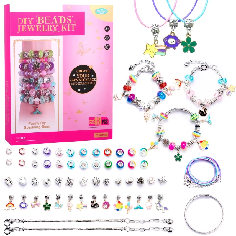 TiokMc DIY Bead Jewelry Making Kit for Girls - 198 Pcs Friendship Bracelet & Necklace Craft Set