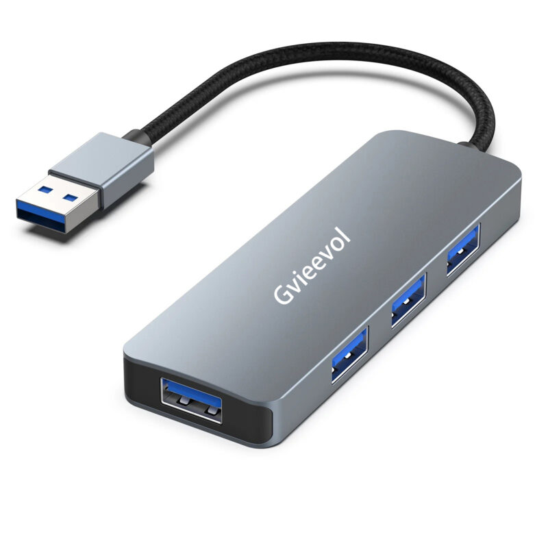 Gvieevol 3.0 Hub, 4 Ports USB A Splitter Ultra-Slim USB Expander for Mouse, Keyboard, Flash Drive, U Disk, Printer Compatible with Laptop, Desktop PC, Xbox, PS5, and More