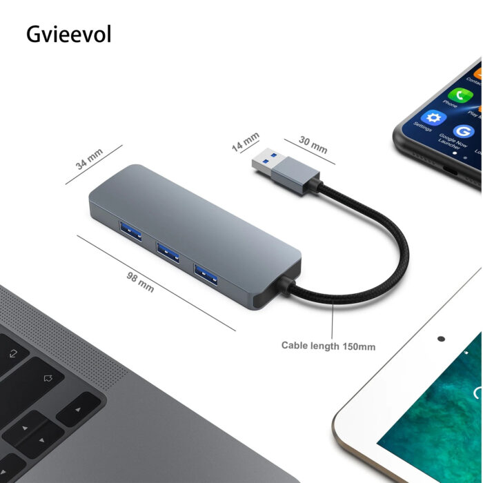 Gvieevol 3.0 Hub, 4 Ports USB A Splitter Ultra-Slim USB Expander for Mouse, Keyboard, Flash Drive, U Disk, Printer Compatible with Laptop, Desktop PC, Xbox, PS5, and More - Image 2