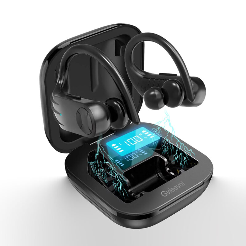Gvieevol Wireless Earbuds Bluetooth Headphones - True Ear Sports Earphones with Microphone, Mini Stereo Running Headset, Earhooks, Charging Case - Compatible with iPhone and Samsung Galaxy and more