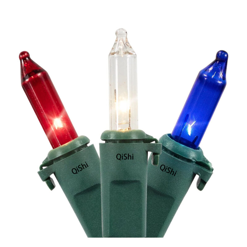 Qishi Mini Christmas String Lights - Red, White and Blue - 20.25' Green Wire - 100ct