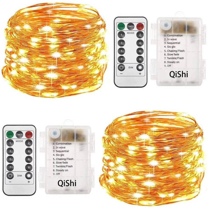 QiShi 2 Set Fairy Lights Battery Operated - Led String Lights 8 Modes 33Ft 100 LED Starry Lights
