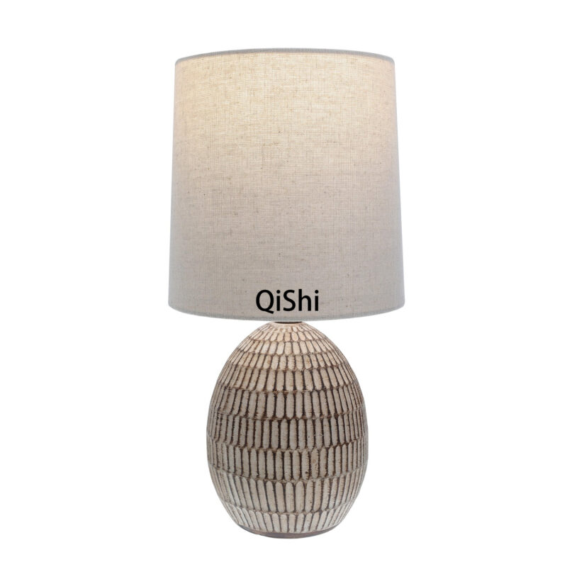 QiShi 12.75" Ceramic Carved Table Lamp with Shade