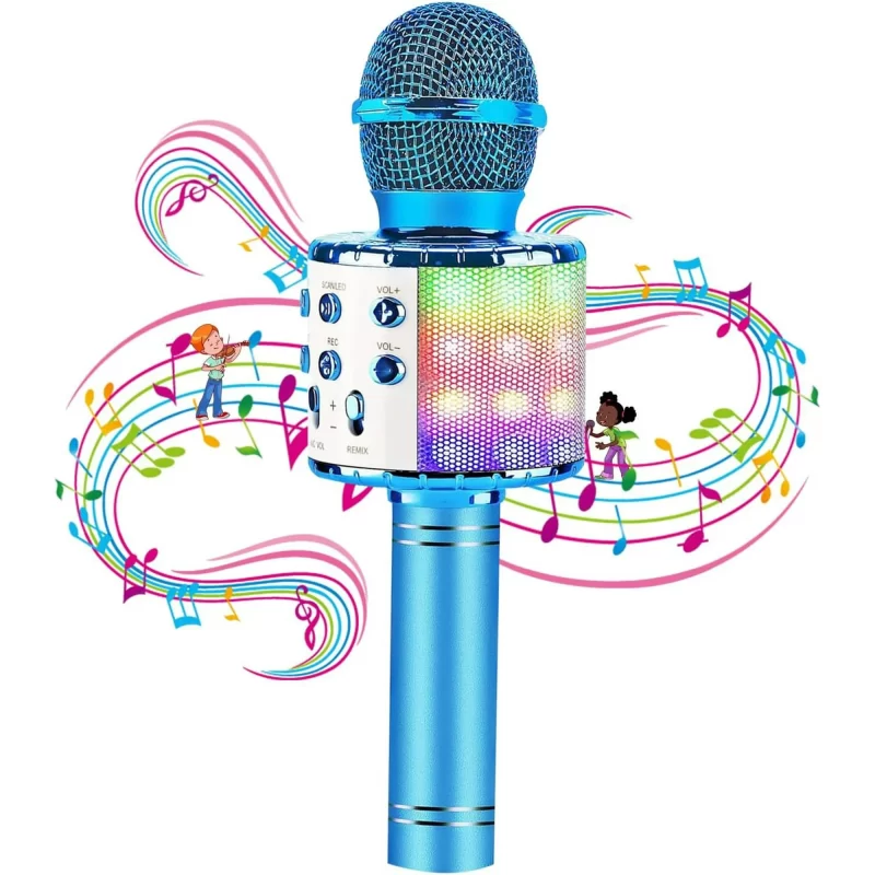 Rirool Kids Microphones for Singing, Portable Karaoke Microphones with LED Lights, Karaoke Mic Speaker Machine for Home KTV Birthday Party
