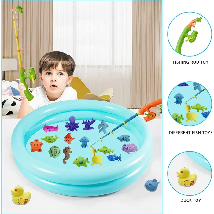 Rirool Magnetic Fishing Game Toy for Kids - 40PCS Ocean Animals, 2 Rods & Nets - Bath, Pool, Floor Play, STEM Learning Toy for Toddlers Preschool - Image 3