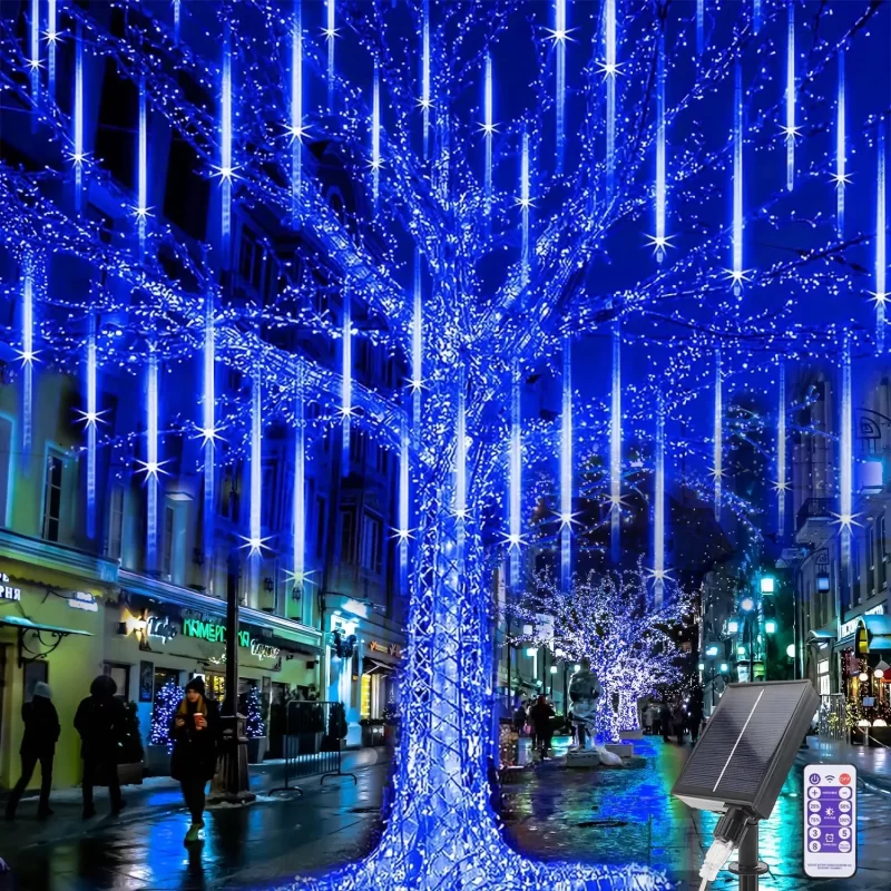 Solar Meteor Shower Icicle Lights - 8 Tubes 192 LED 11.8-inch Raindrop Lights
