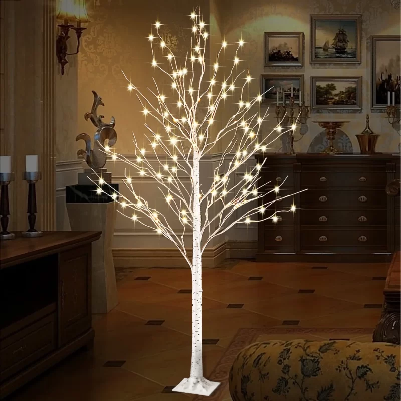 LED Birch Tree Light with Remote Control and 8 Flashing Modes - 6 Ft Warm White 440 LEDs for Home Decor, Party, Wedding, Festival Decoration