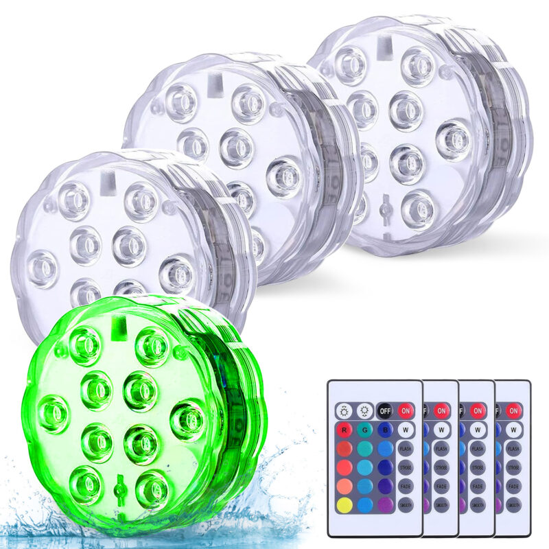 Submersible LED Lights with Remote Control, Battery Powered RGB Color Changing Waterproof Lights