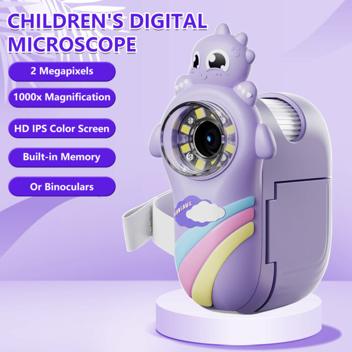 Kids Miniscope, 1000X Portable Digital Microscope, 2-Inch LCD Screen, 32GB PURPLE - Image 2