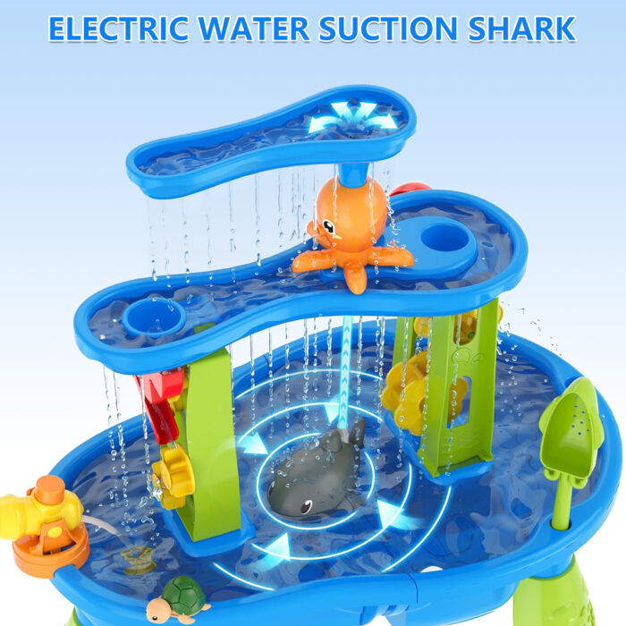 3-Tier Water Table for Toddlers with Umbrella & Water Pump - Image 4