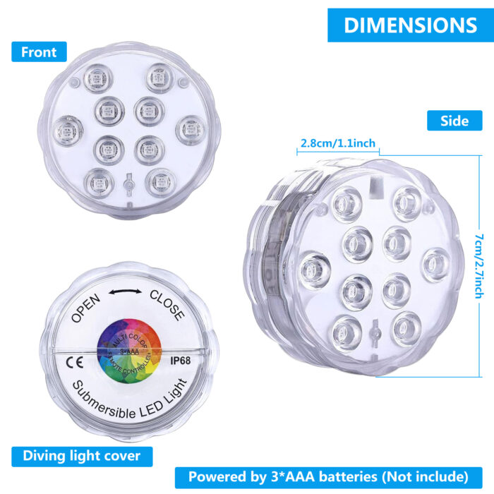 Submersible LED Lights with Remote Control, Battery Powered RGB Color Changing Waterproof Lights - Image 2