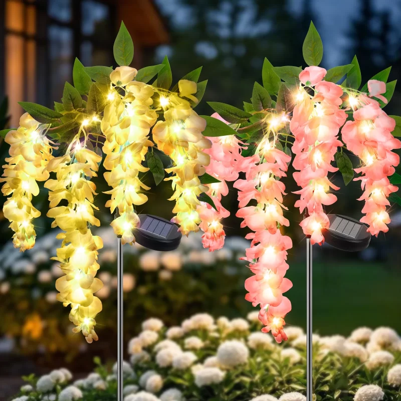 2 Pack Solar Wisteria Flower Lights, Waterproof Solar Lights Outdoor yellow
