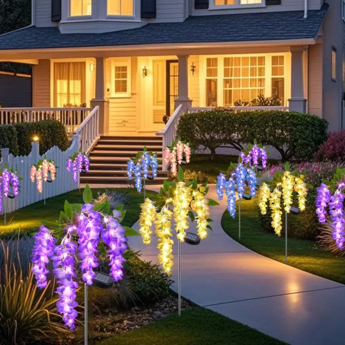 2 Pack Solar Wisteria Flower Lights, Waterproof Solar Lights Outdoor yellow - Image 3