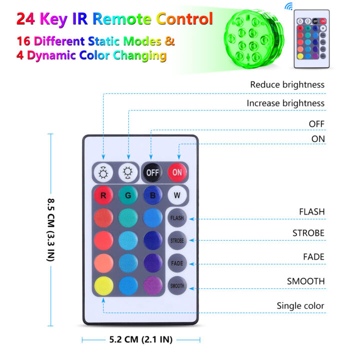 Submersible LED Lights with Remote Control, Battery Powered RGB Color Changing Waterproof Lights - Image 3
