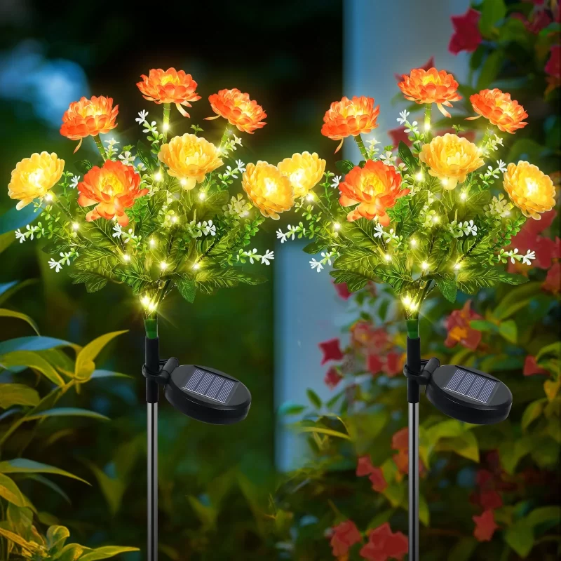 2 Pack Solar Flower Lights Outdoor Waterproof, 14 LED Garden Lights