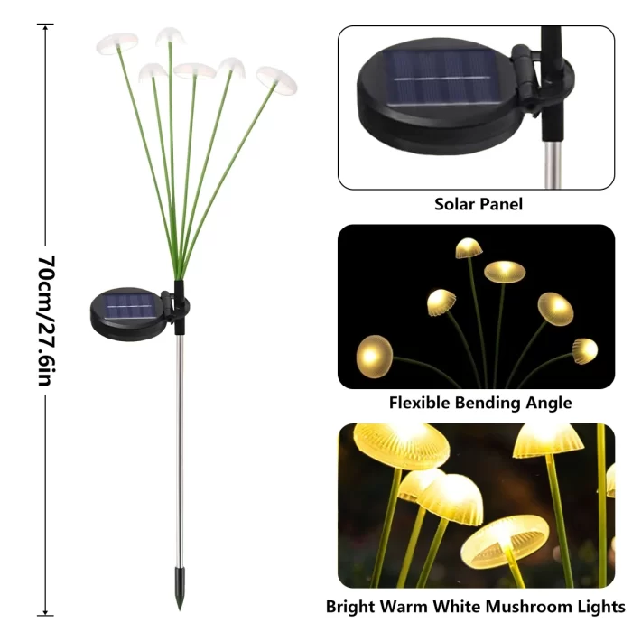 Rirool 2 Pack Solar Garden Lights, Dual Mode LED Mushroom Lights with Swaying Effect, Waterproof Outdoor Solar Decor for Yard, Patio, Pathway, Warm White Light - Image 2