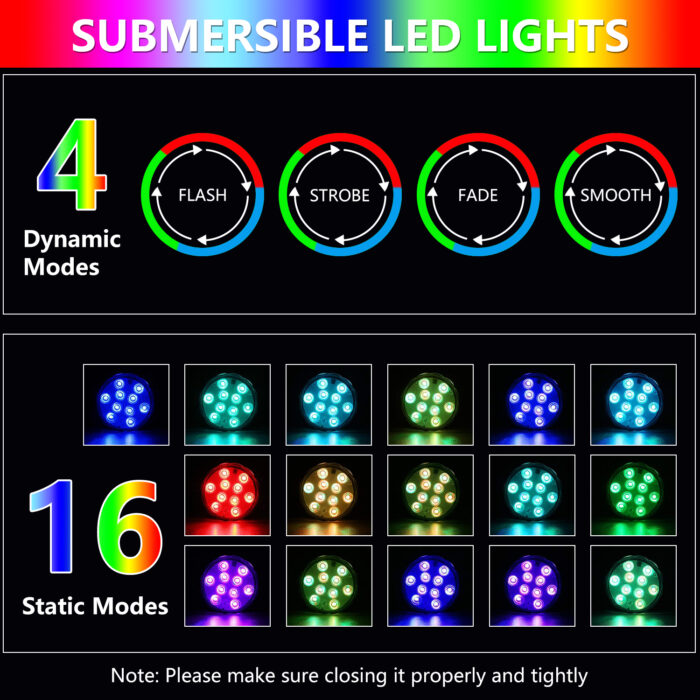 Submersible LED Lights with Remote Control, Battery Powered RGB Color Changing Waterproof Lights - Image 4