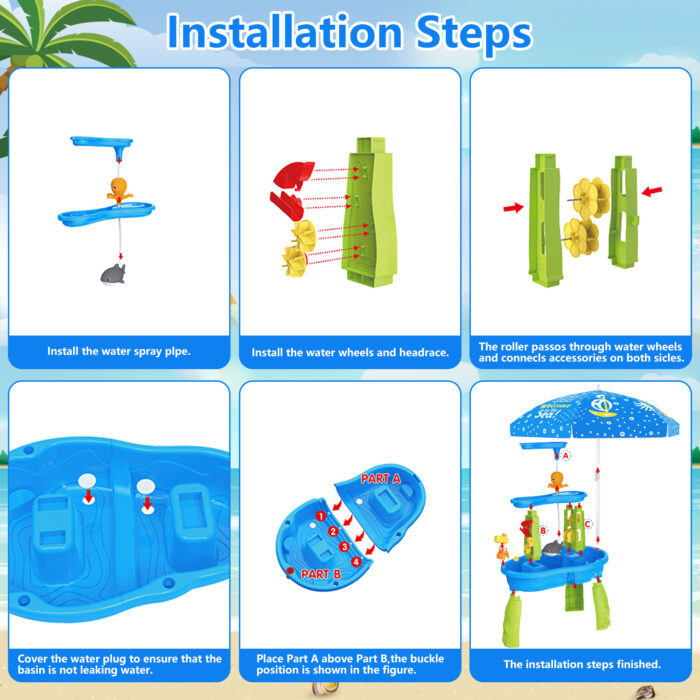 3-Tier Water Table for Toddlers with Umbrella & Water Pump - Image 2