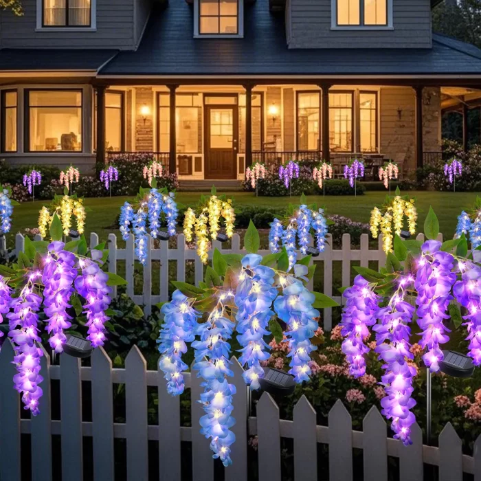 2 Pack Solar Wisteria Flower Lights, Waterproof Solar Lights Outdoor yellow - Image 2