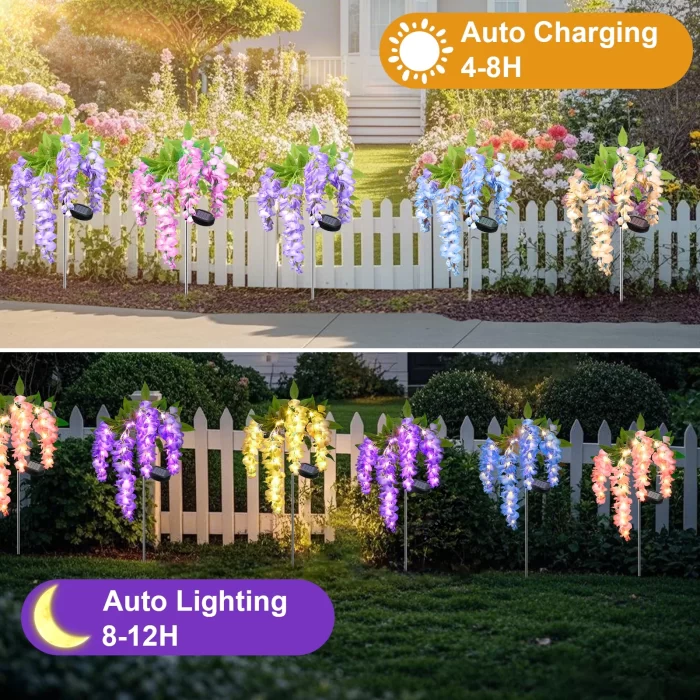 2 Pack Solar Wisteria Flower Lights, Waterproof Solar Lights Outdoor yellow - Image 4