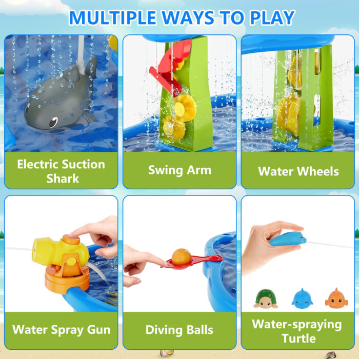 3-Tier Water Table for Toddlers with Umbrella & Water Pump - Image 6